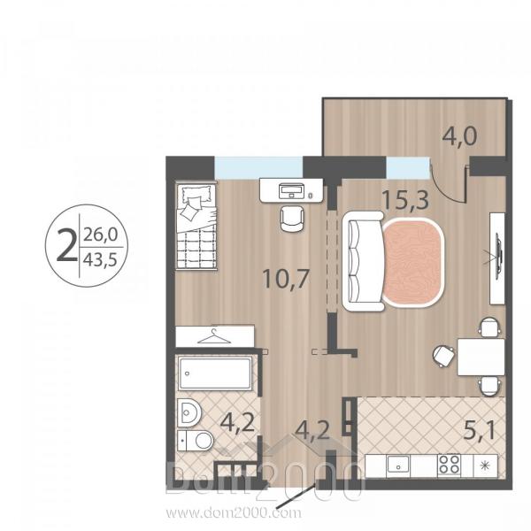 For sale:  2-room apartment in the new building - улица Варламова, 104, Irkutsk city (10612-105) | Dom2000.com